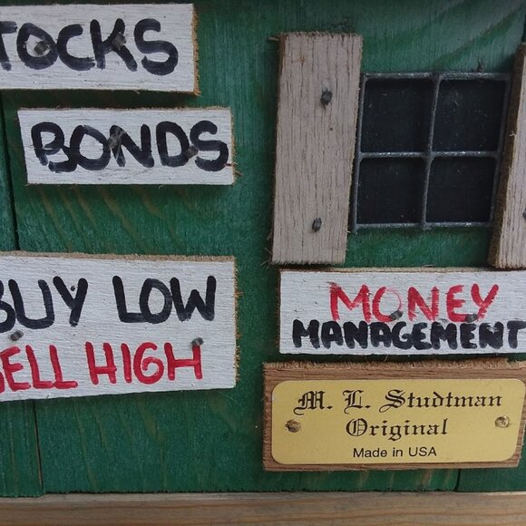 M.L. Studtman Original Folk Art Birdhouse Stock Broker Financial Planner Gift - Picture 2 of 6